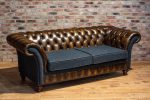 Chesterfield Belmont Sofa: Three-seater Harris Tweed-Leather Hybrid