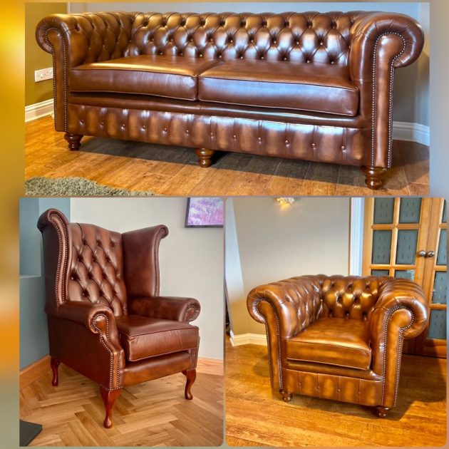 The Chesterfield Oxford Set: Three-seater Leather Sofa, Wing Back and Tub chair