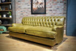 chesterfield sofa green leather